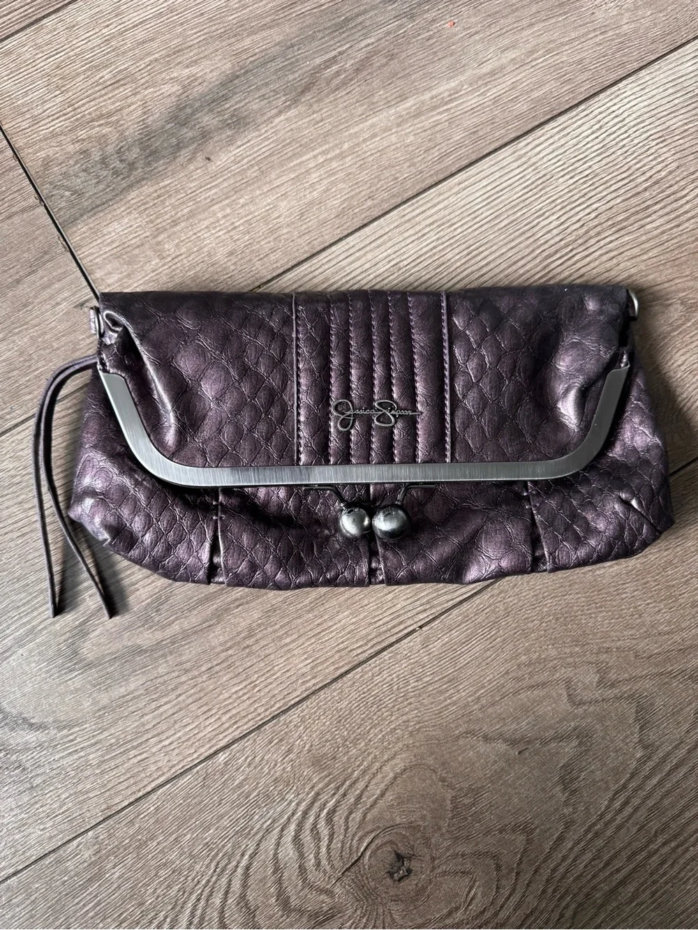 Jessica Simpson Metallic Plum Quilted Clutch with Frame Detail